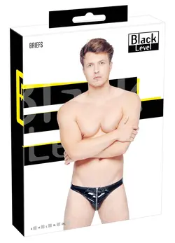 Black Level Vinyl Briefs L - Shiny Black, Stretch, Front Zip