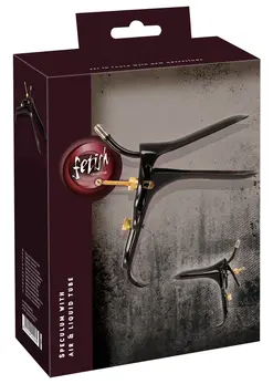 Fetish Collection Spekulum sa cevčicom za vazduh i tečnost, crno-zlatna, 15 cm, čelik