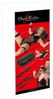 Bad Kitty Bondage Barrel SM Set - Padded Restraint System, Black