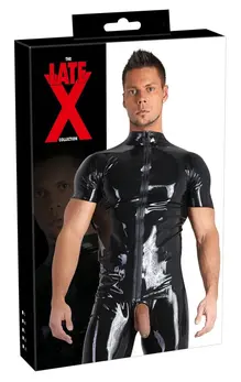 LateX Kolekcija Muška Košulja L Crna Lateks Stojeća Kragna Rajsferšlus