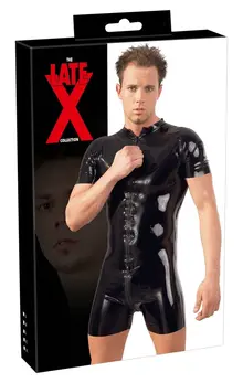 LateX Muški Latex Playsuit 2XL Crna - 3-Smjerna Patent Brava, 0.4mm Materijal
