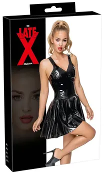 LateX Mini Haljina Crna XL - Prirodna Guma Pristajajuća, Raširena Suknja