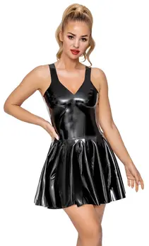 LateX Mini Haljina Crna L - Klasični Rašireni Lateks Dizajn