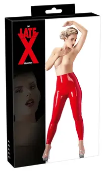LateX Helanke Crvene S - Visok struk sjajna završna obrada, 0.35mm, Prirodni lateks