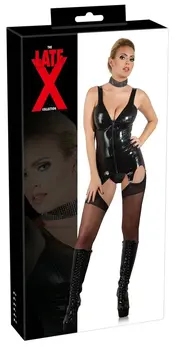 Cottelli Collection Latex korzet crni XS sa prednjim patent zatvaračem i podvezicama