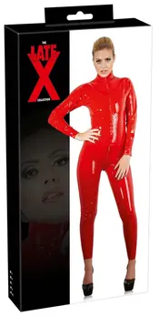 LateX kombinezon za celo telo crveni XL sa duplim rajsferšlusom i stojećom kragnom