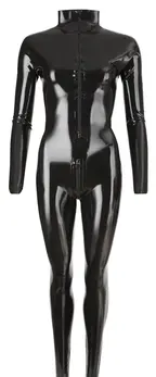 LateX Crni katsuit M - Dupli rajsferšlus, stojeći ovratnik, prirodni lateks