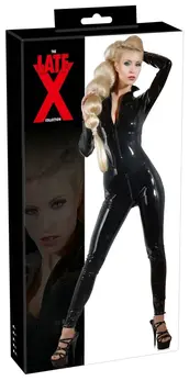 LateX Crni katsuit S - Celotelo lateks odelo sa duplim rajsferšlusima