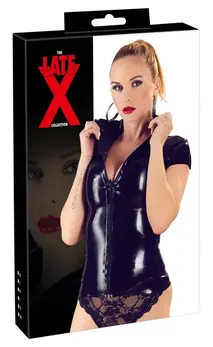 LateX Lateks Košulja Rajsferšlus Crna 2XL - Pripijen Kratkih Rukava Top sa Prednjim Rajsferšlusom