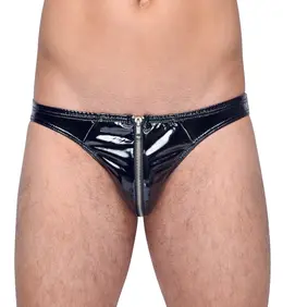 Black Level Vinyl Men's Briefs RV M - Shiny Stretch, Front Zip, Size M