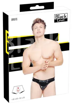 Black Level Vinyl Briefs M - Glossy Bi-Elastic Men's Underwear with Pouch