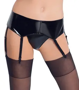 Black Level Vinyl Suspender Belt S - Glossy Adjustable Straps, Black