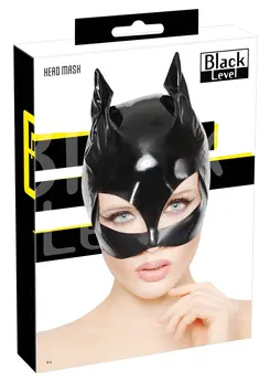 Black Level Vinilna mačja maska S-L - Sjajna crna maska za glavu inspirisana mačkom