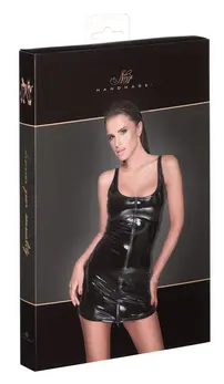 Noir Handmade Vinyl Dress L - Black, Glossy, 2-Way Front Zip