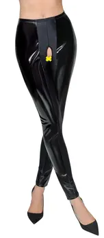 Black Level Vinyl Leggings XL with Open Crotch & Stretch Panels, Black