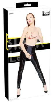 Black Level Vinyl Open-Crotch Leggings M, Shiny Black, Stretch Fit