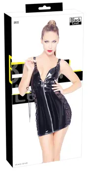 Black Level Shiny Vinyl Mini Dress with Side Lacing, Size M