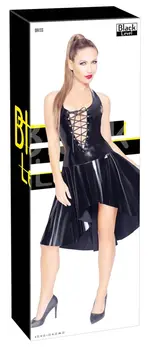 Black Level Vinilna Halter Haljina XL, Sjajno Crna, Pertlanje na V-Izrezu