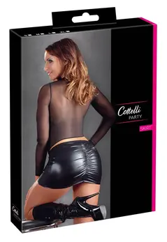 Cottelli Collection Mini Skirt Black S Wet Look Ruffled Back
