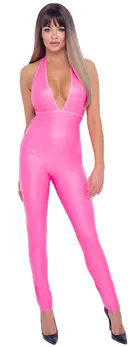 Cottelli PARTY Kombinezon Neon Pink M - Sjajni Halternek Bodysuit