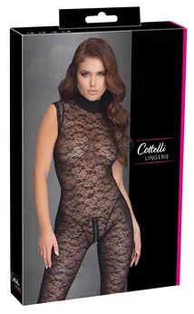 Cottelli Lingerie Čipkasti Kombinezon S - Bez Rukava, Dvosmjerni Rajsferšlus, Crna