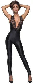 Noir Handmade Jumpsuit M Black Wetlook Embroidered Zip-Up