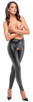 Noir Handmade Powerwetlook Leggings Open Design Black Size L