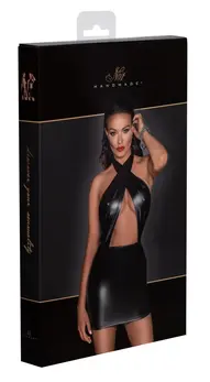Noir Handmade Powerwetlook Mini Dress XL - Backless Halterneck Design