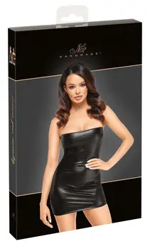 Noir Wetlook Tube Dress S Crocodile Embossed Off-Shoulder Short
