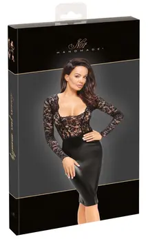 Noir Handmade Knee-Length Lace & Powerwetlook Dress, Size L