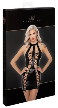 Noir Handmade Powerwetlook haljina sa prednjim vezivanjem, veličina L, crna