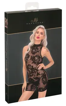 Noir Handmade Mini Dress L Floral Flocked Mesh Black