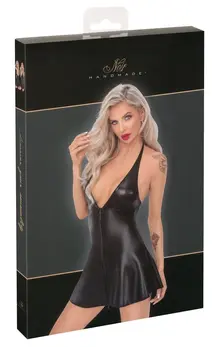 Noir rasširena haljina S sjajni zmijski uzorak i wet look halter crna