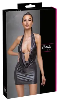 Cottelli Collection haljina srebrna L - Sjajna halter mini haljina sa rhinestone-om