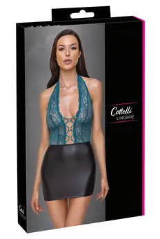 Cottelli Lingerie Haljina Crna/Tirkizna L - Elegantna Čipka i Mat Izgled, Otvorena Leđa