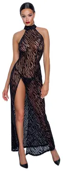 Noir Handmade Long Ankle-Length Dress XL, Tiger Velvet Print, Powernet