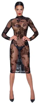 Noir Handmade Powernet Dress Floral Flock Print Black XL