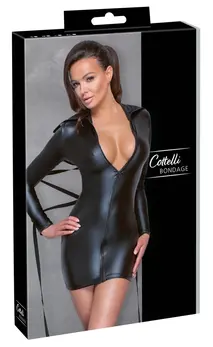 Cottelli Bondage haljina Crna XL mat završna obrada, visoki ovratnik, dugi rukavi