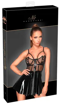 Noir Handmade vinil mini haljina M sa vezenim grudima i podesivim naramenicama