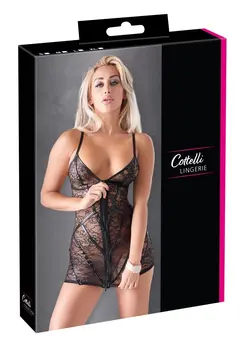 Cottelli LINGERIE čipkana haljina S crna cvetna mokri izgled podesive naramenice