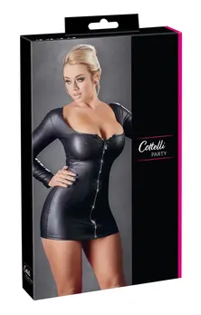 Cottelli Collection Crna mini haljina sa svetlucavim patent zatvaračem, veličina S