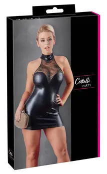 Cottelli Collection Wetlook & čipka haljina L crna elegantan kroj