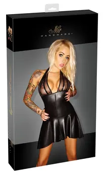 Noir Ručno Rađena Haljina S Dvosmerni Rajsferšlus Crna Power Wet Look i Vinil Završna Obrada