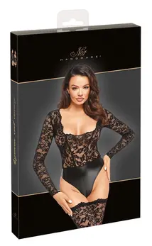 Noir Handmade Čipka i Wet Look body sa dugim rukavima XL