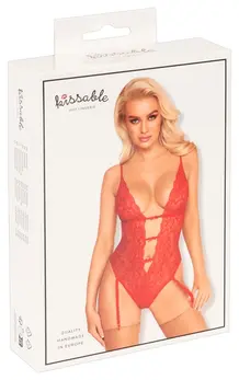 Kissable Suspender Body crveni L/XL - fina čipka, zlatni detalji