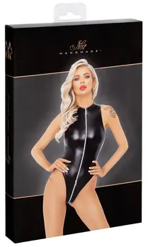 Noir Handmade Body Zip XL Black Powerwetlook, High Leg Cut, 3-Way Zip