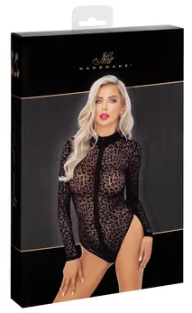 Noir Handmade Body Leo XL - Leopard Velvet Mesh Long Sleeve Bodysuit