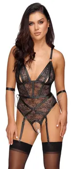 Cottelli BONDAGE Body Harness Čipkasti model M sa lisicama, Crna