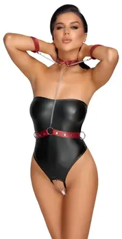 Cottelli Bondage L Mat crni body sa odvojivim crvenim harnessom