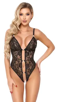 Abierta Fina Body Gold L Black Lace Metallic Threads Adjustable Straps